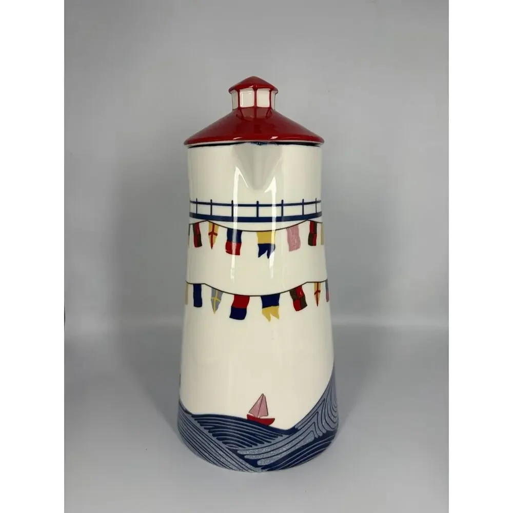 Set of 3 Anthropologie Maritime Lighthouse Jug Pitcher Butter Keep Salt Pepper